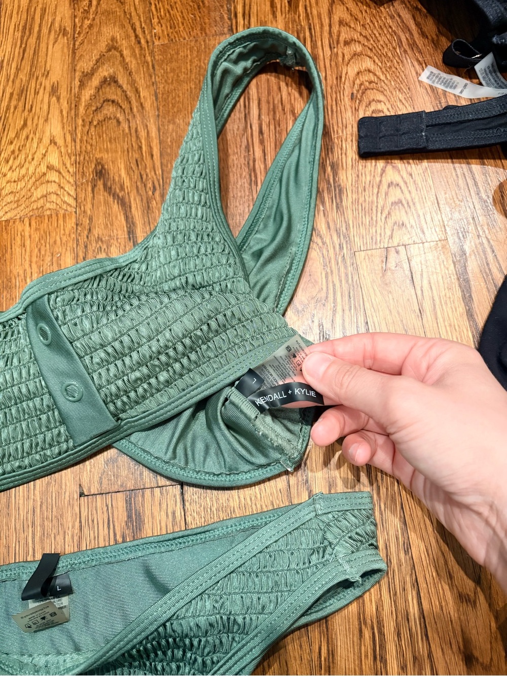 Kendall & Kylie Smocked Two-Piece Bikini in Sage Green - Picture 3 of 4